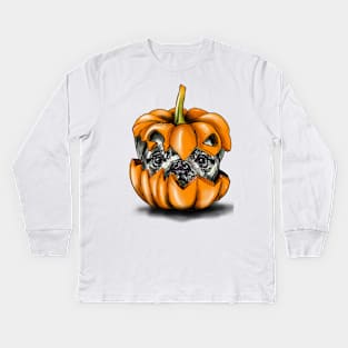 Halloween Pumpkin Pug Kids Long Sleeve T-Shirt